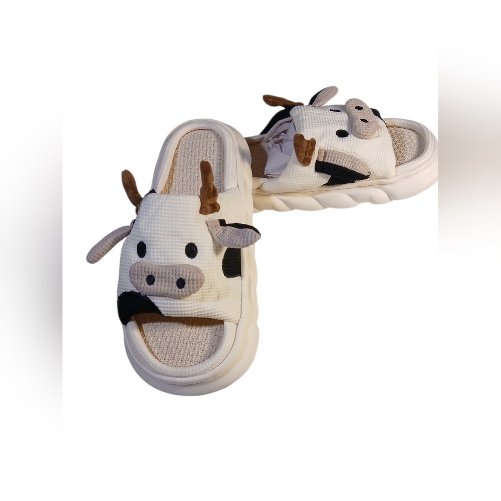 Cow Face! Padded Slippers Womans 11.5 Mens 10 - Picture 4 of 10